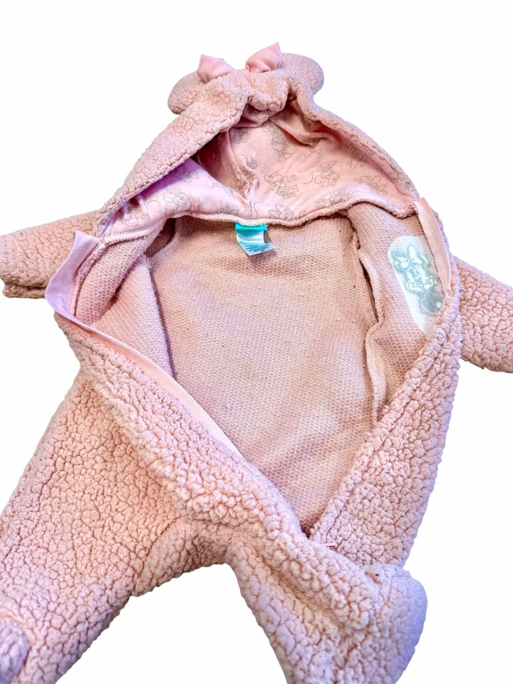 NB Disney Baby Minnie Mouse Pink Hooded Fleece Footed Full Zip Snowsuit Newborn